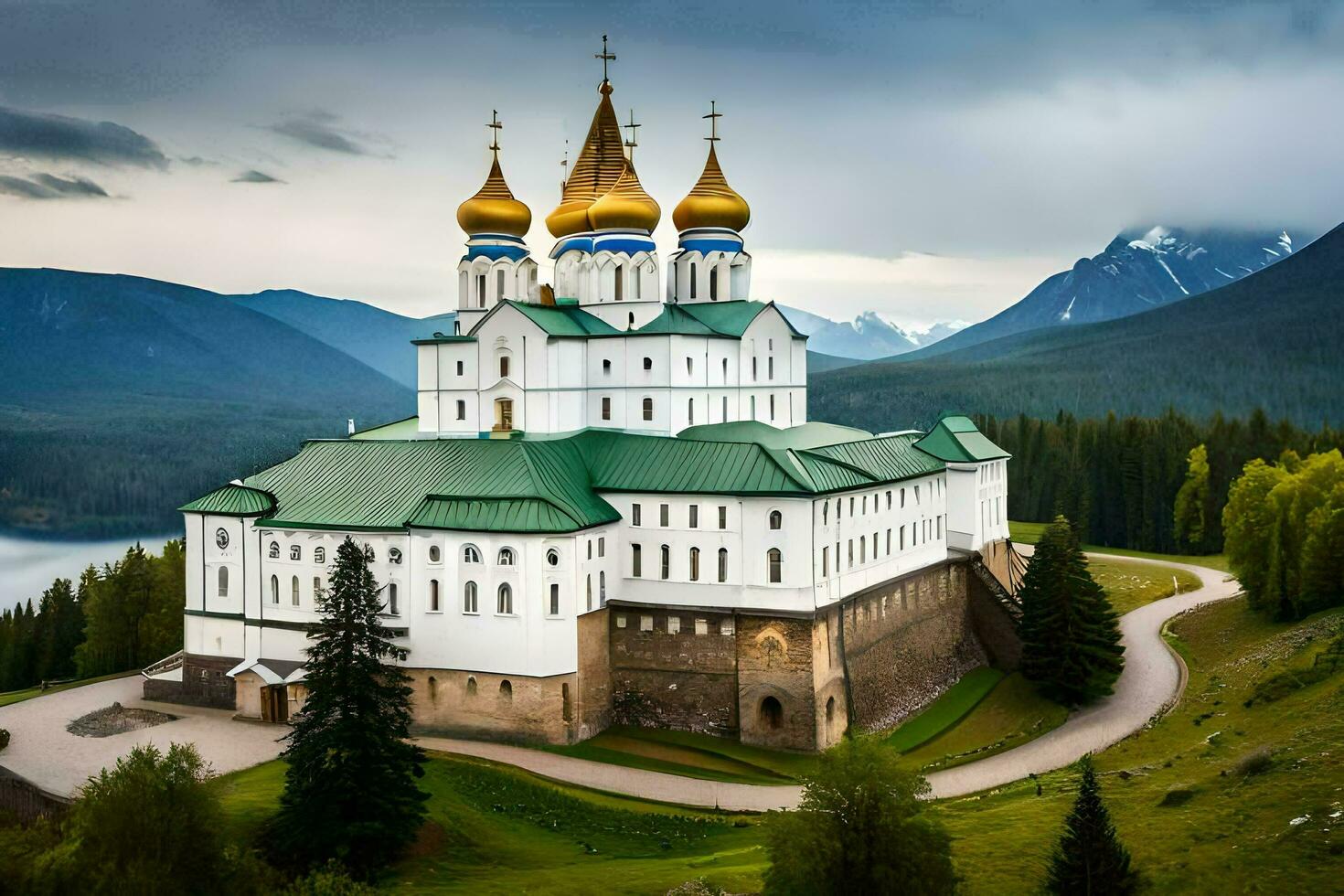 the russian monastery in the mountains. AI-Generated photo