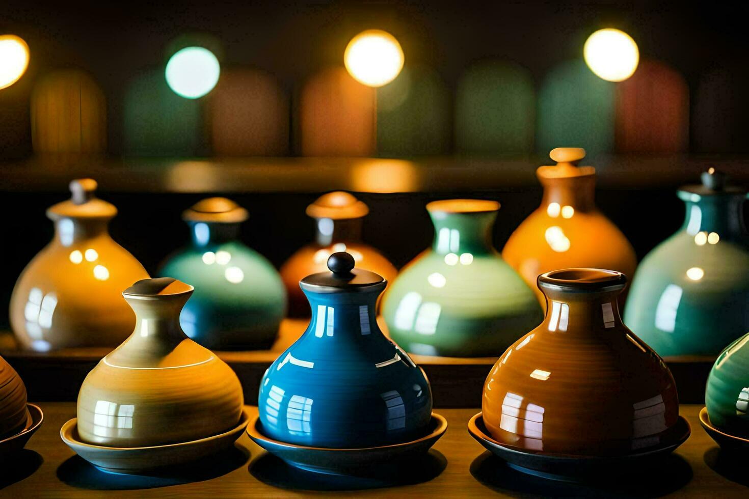 colorful vases on a table. AI-Generated photo