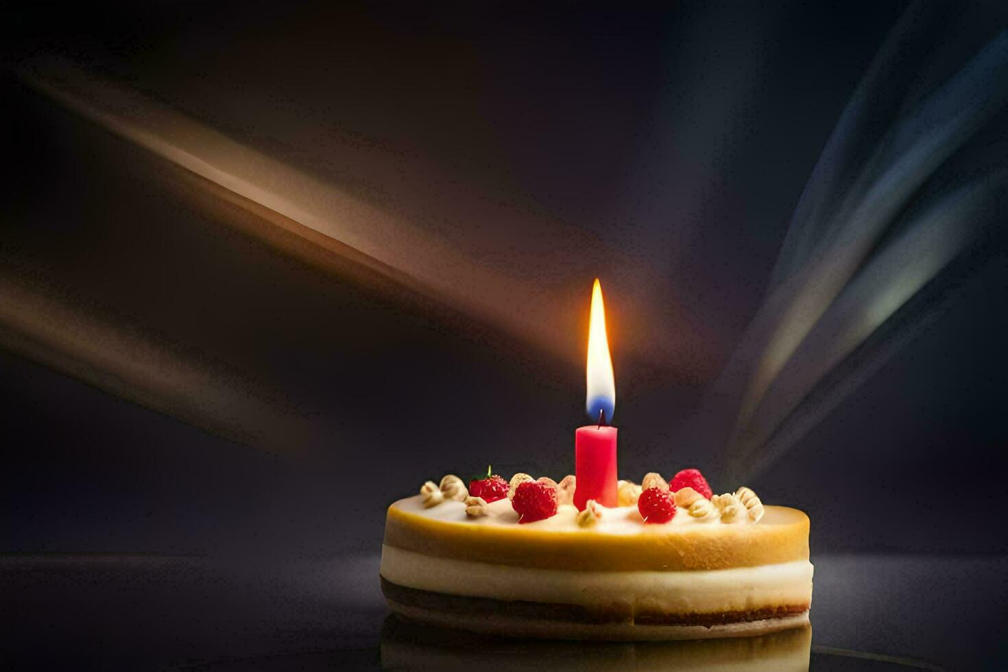 a single candle is lit on a cake. AI-Generated photo