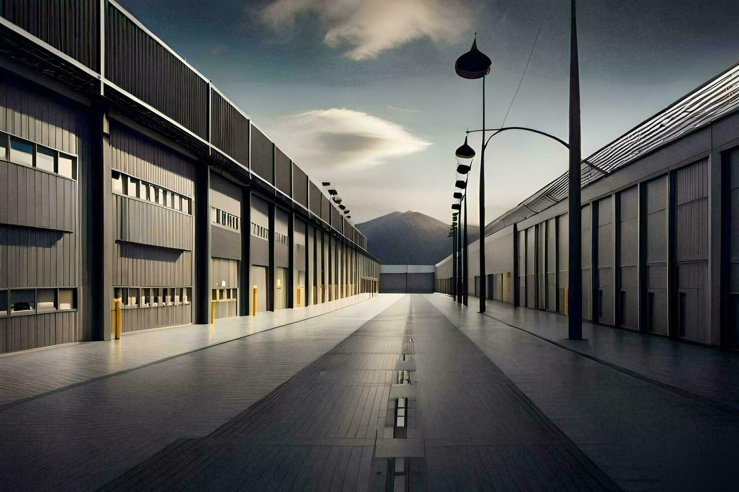 a long empty road in a warehouse. AI-Generated photo