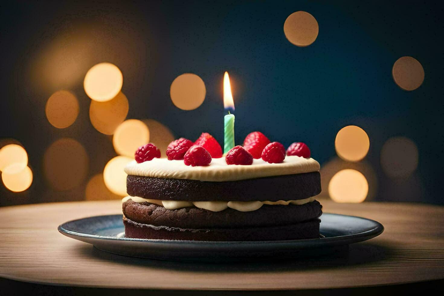 a chocolate cake with a single candle on top. AI-Generated photo
