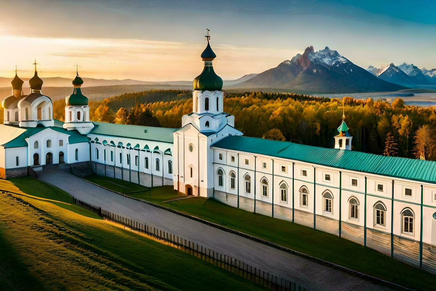 the monastery of the holy cross in the mountains. AI-Generated photo