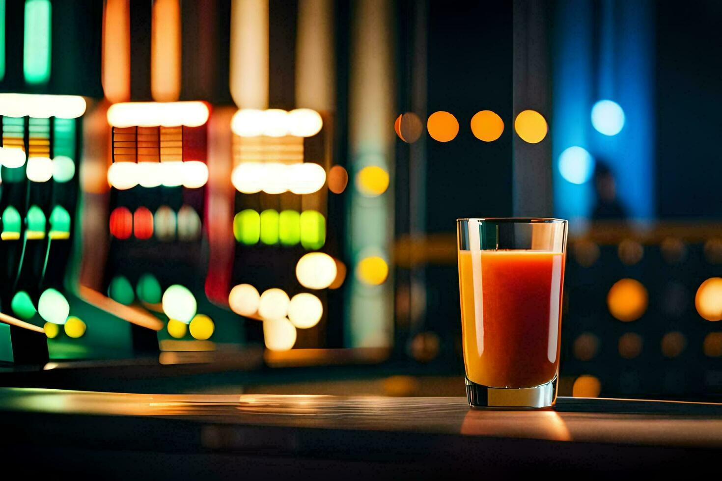 a glass of orange juice sitting on a table in front of a computer screen. AI-Generated photo