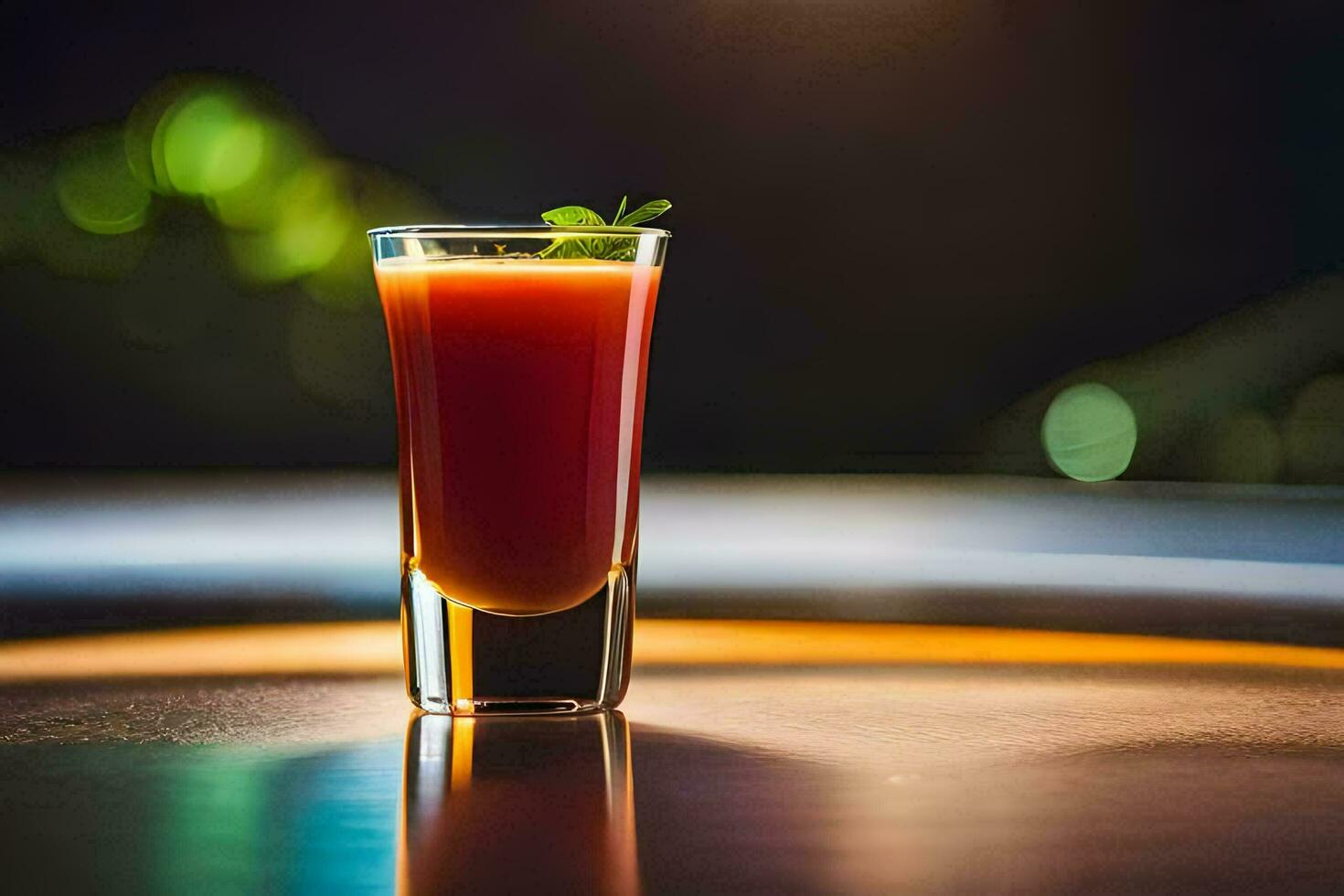 a glass of red juice sitting on a table. AI-Generated photo