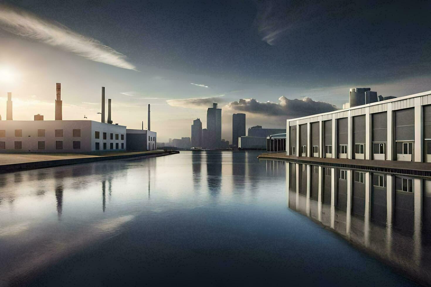 a city with factories and buildings in the background. AI-Generated photo