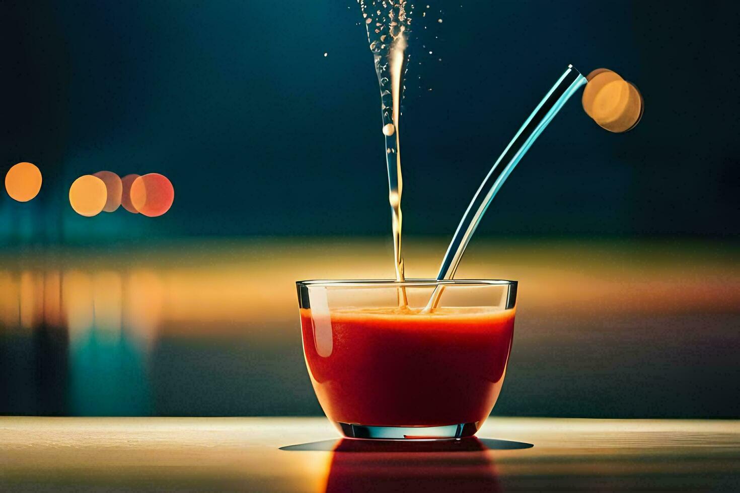 juice in a glass with a straw. AI-Generated photo
