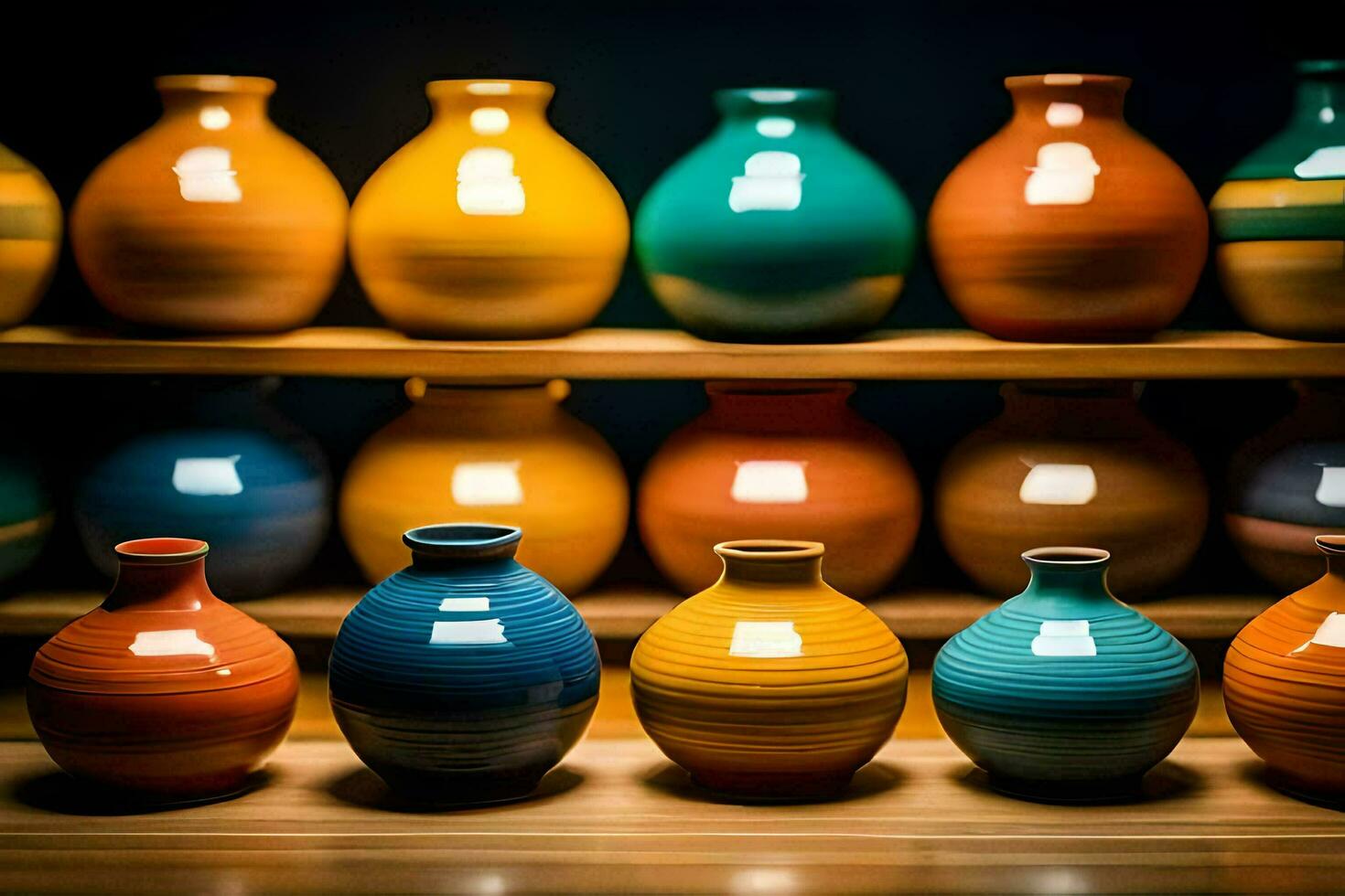 colorful vases on a shelf. AIGenerated 30108623 Stock Photo at Vecteezy