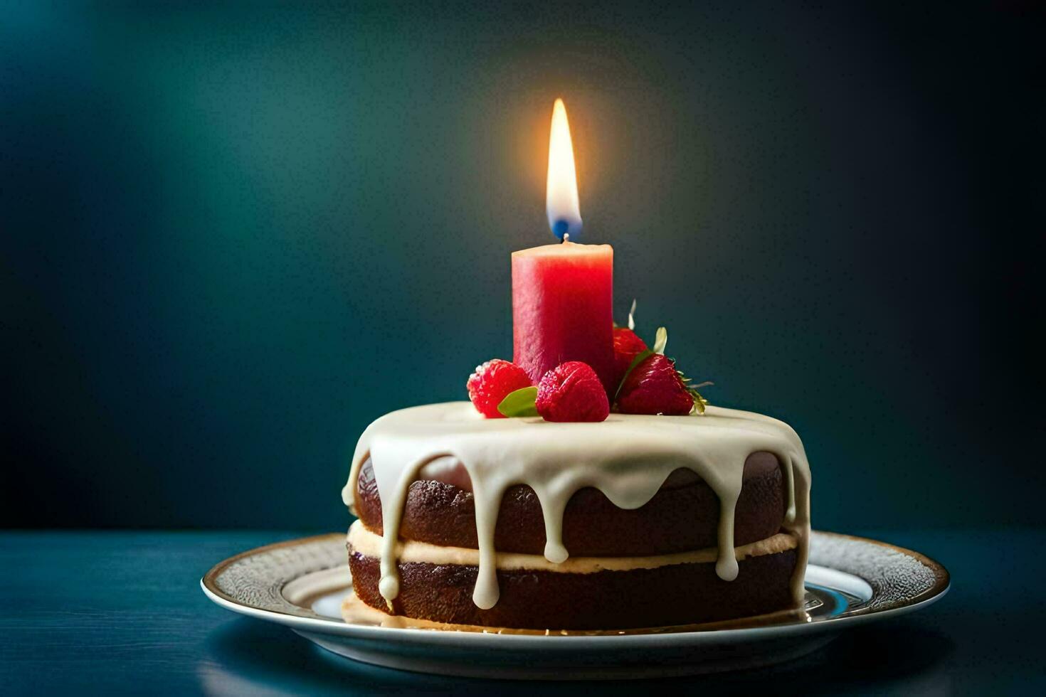 a cake with a candle on top. AI-Generated photo