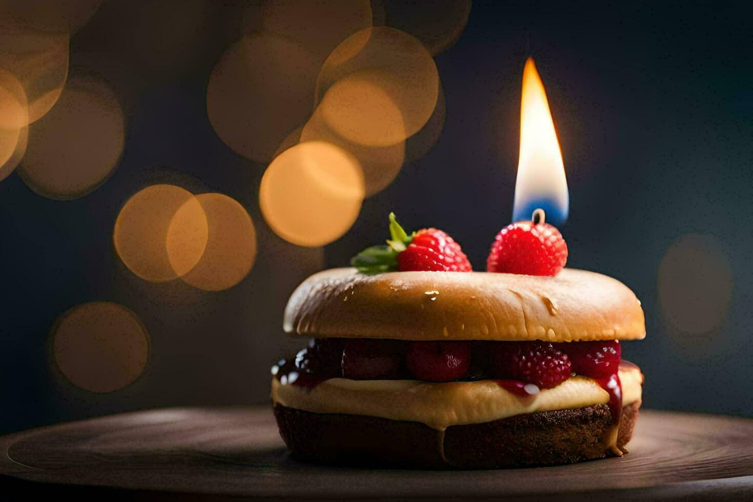 a birthday cake with a candle on top. AI-Generated photo