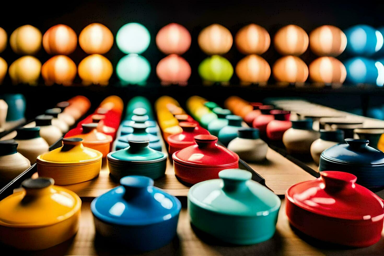 colorful vases on a table. AI-Generated photo