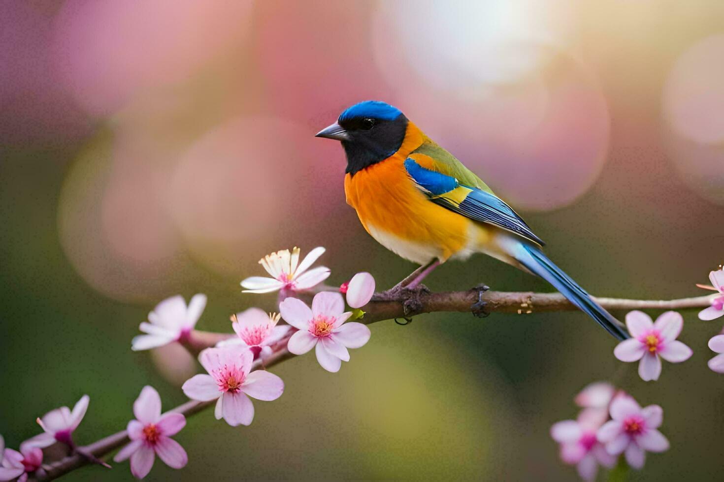 photo wallpaper the sky, flowers, birds, spring, the bird, spring, the bird wallpaper. AI-Generated