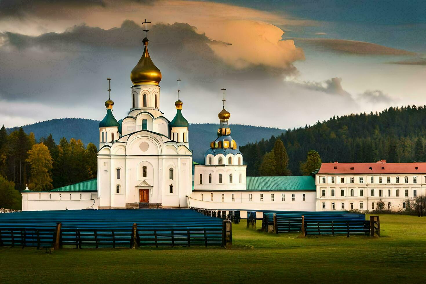 the church of the holy cross in the mountains. AI-Generated photo