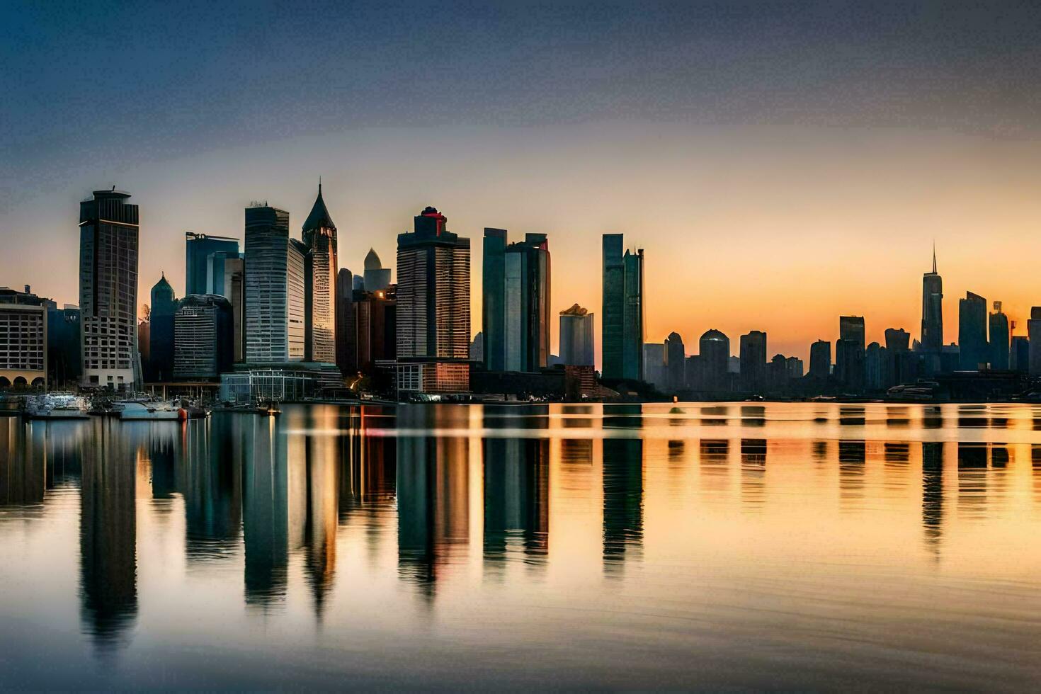 el horizonte de dubai a puesta de sol. generado por ai foto