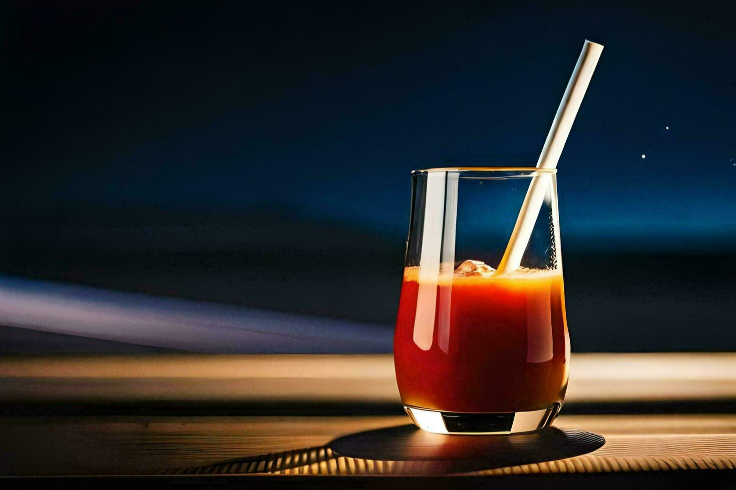 a glass of red liquid with a straw. AI-Generated photo