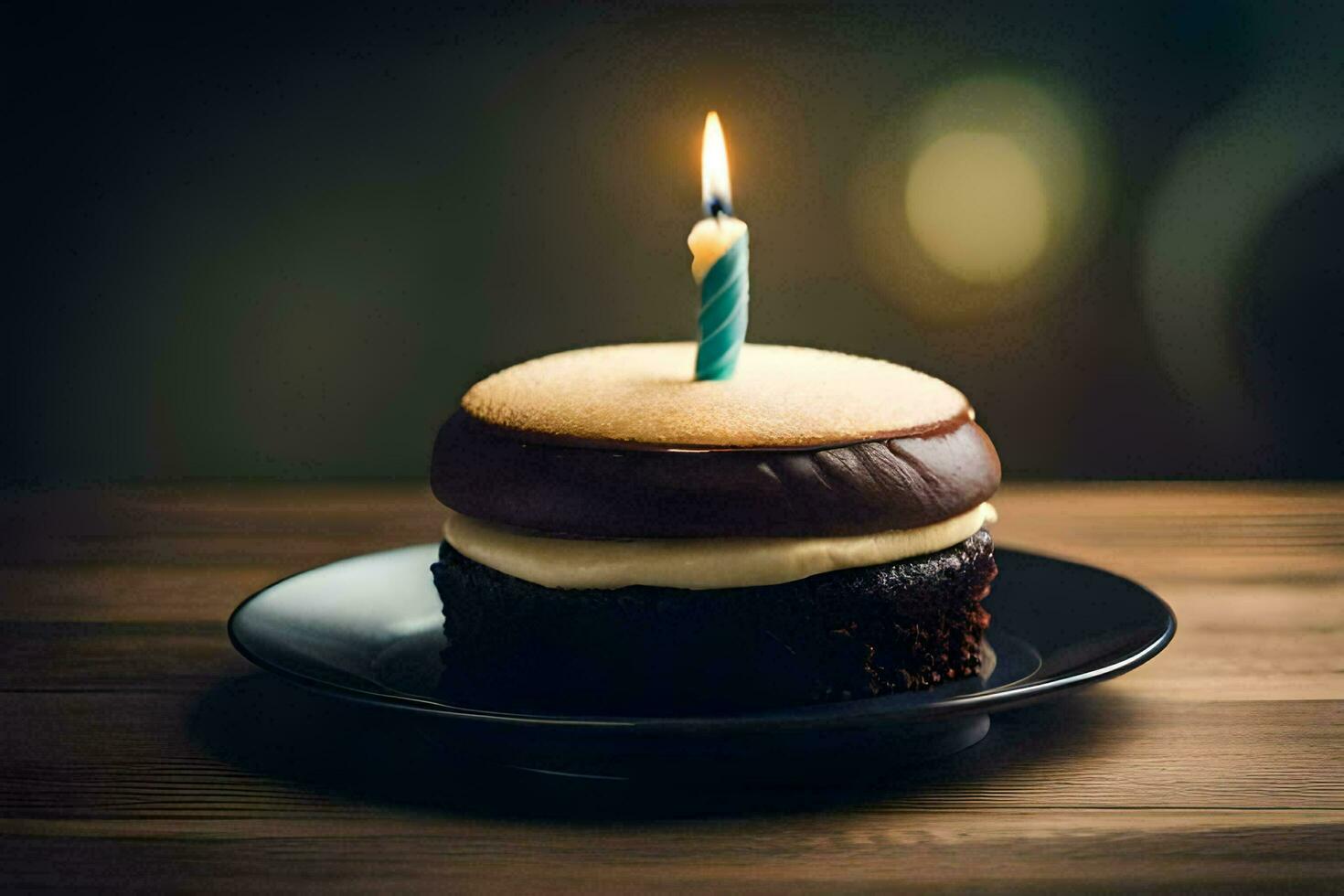 a chocolate cake with a single candle on top. AI-Generated photo