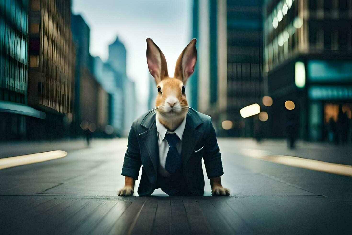 a rabbit dressed in a suit and tie. AI-Generated photo