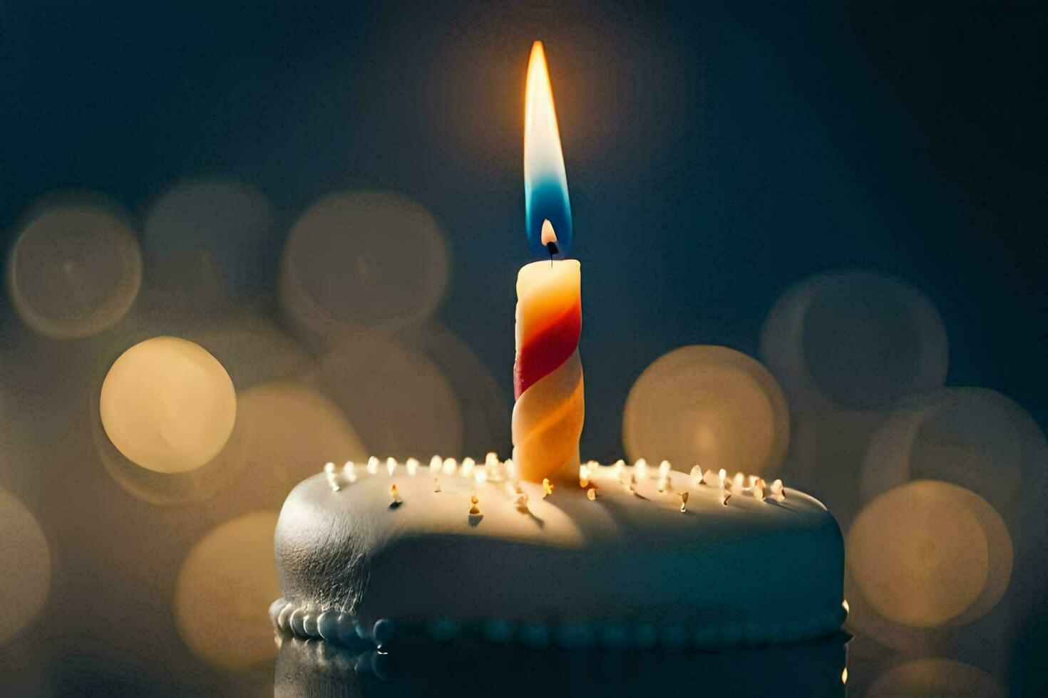 a single candle is lit on a cake. AI-Generated photo