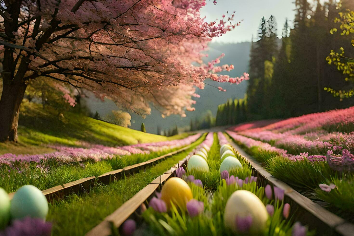 foto fondo de pantalla el cielo, flores, árboles, primavera, flores, árboles, primavera, flores. generado por ai