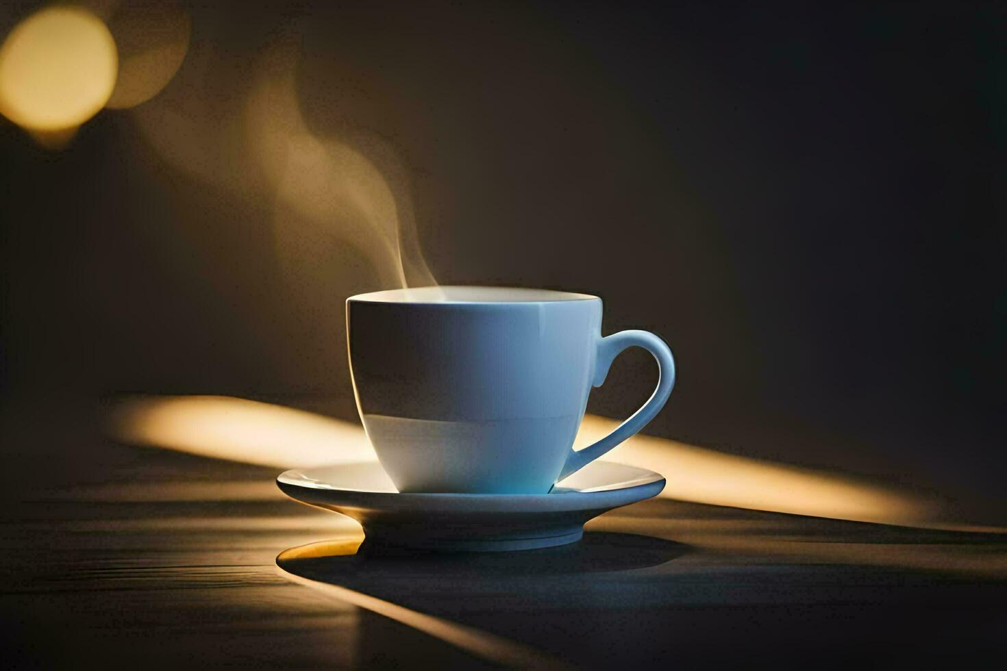 a cup of coffee on a table. AI-Generated photo