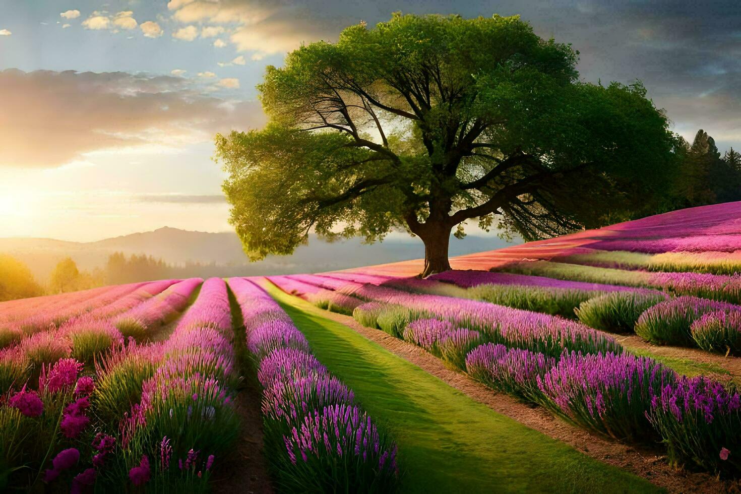 lavender field at sunset. AI-Generated photo