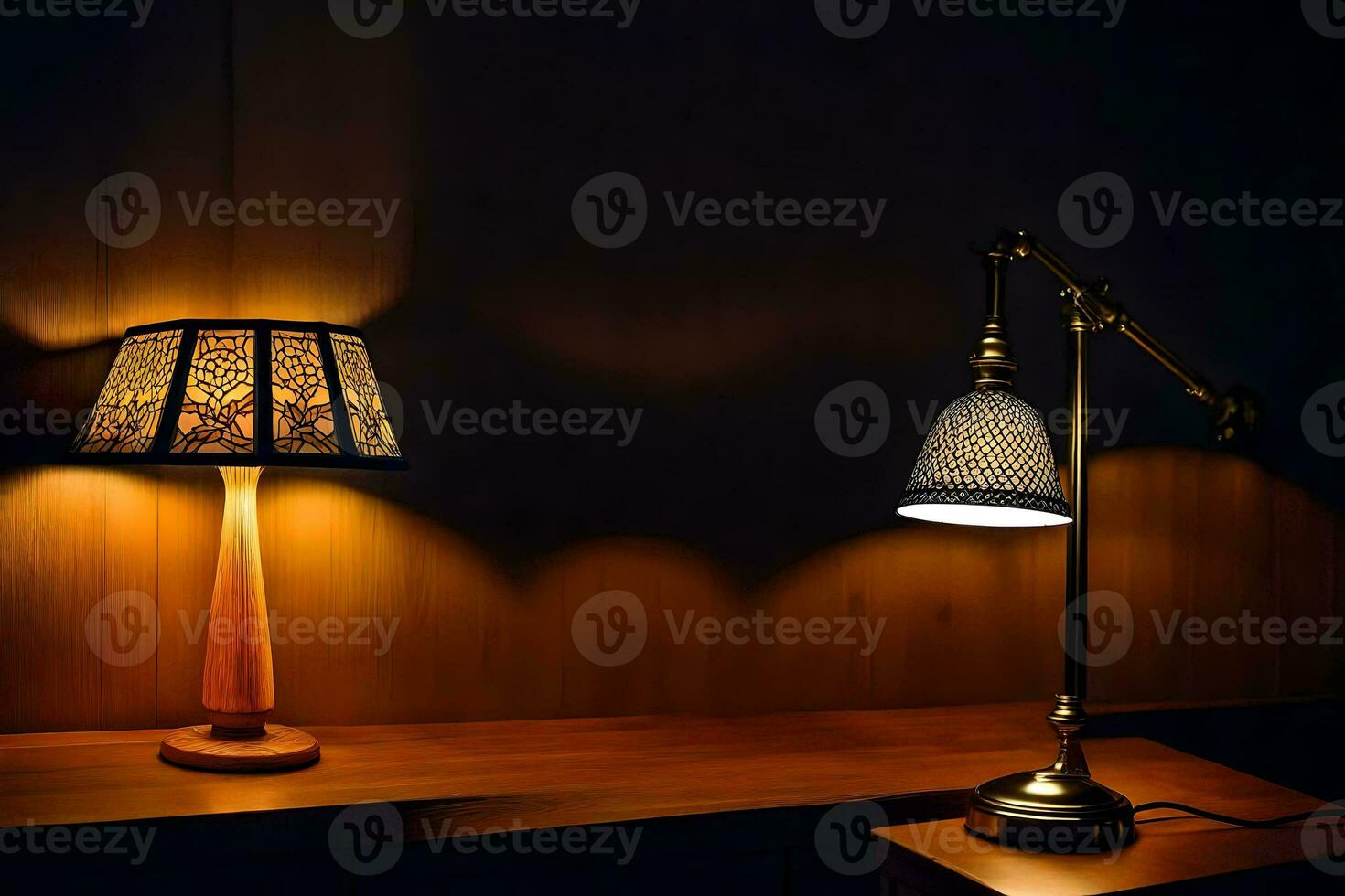 a lamp and a lampshade on a table. AI-Generated photo