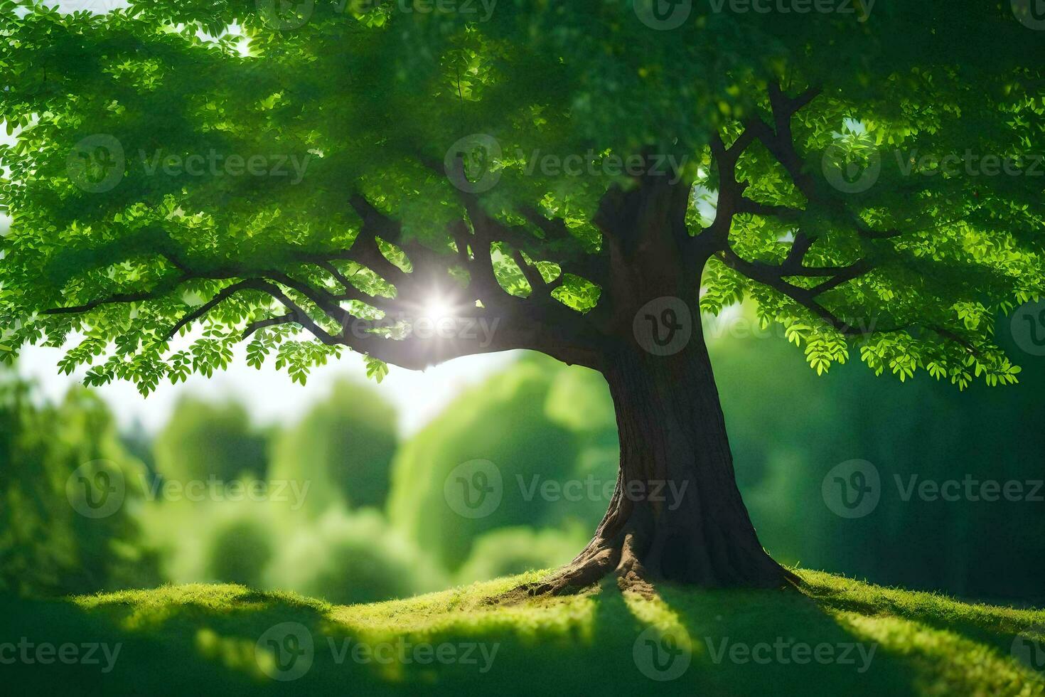 a tree is shown in the sunlight with green leaves. AI-Generated photo