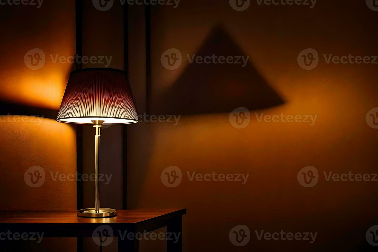 a lamp on a table in front of a wall. AI-Generated photo