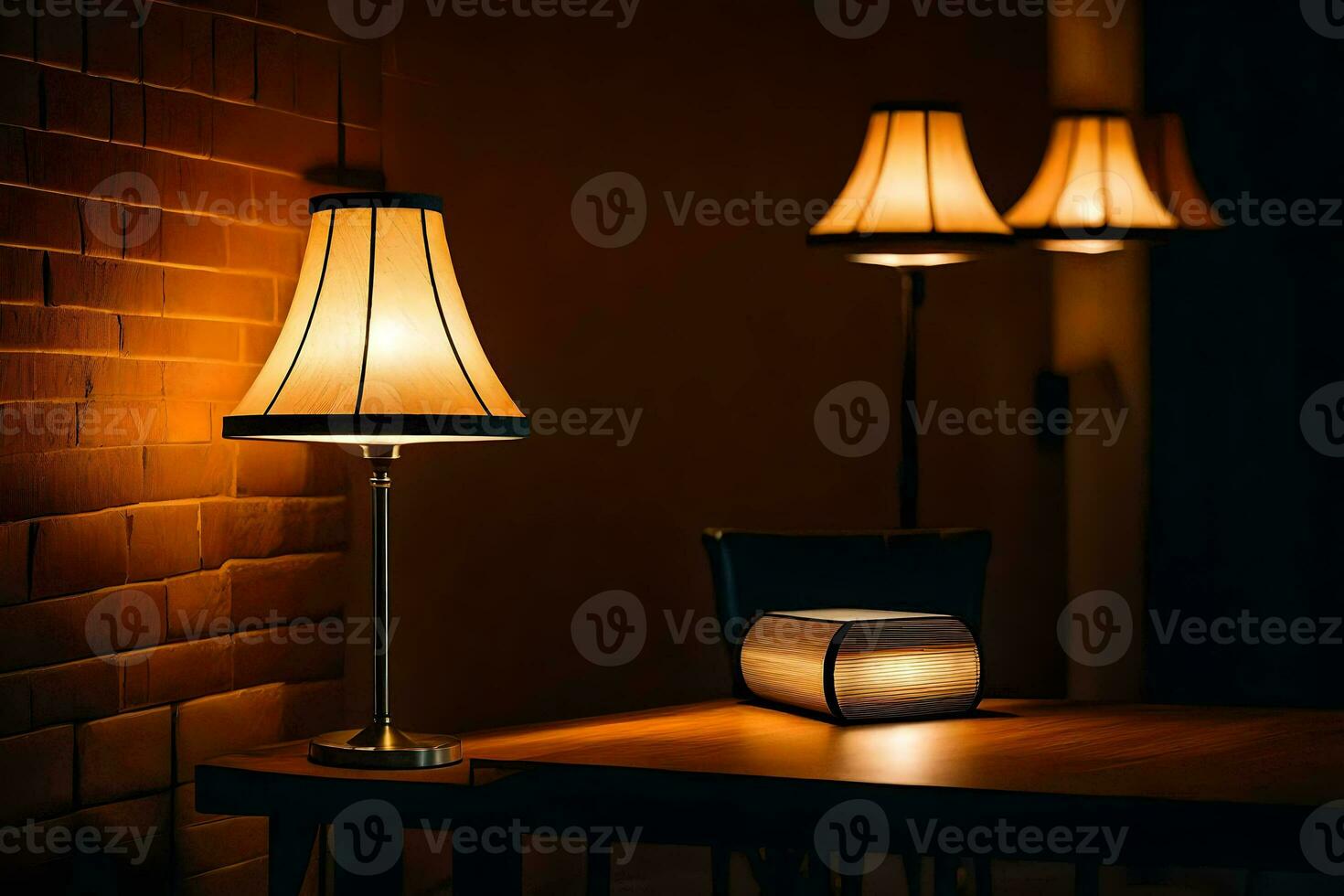 a table lamp and a lamp on a table. AI-Generated photo