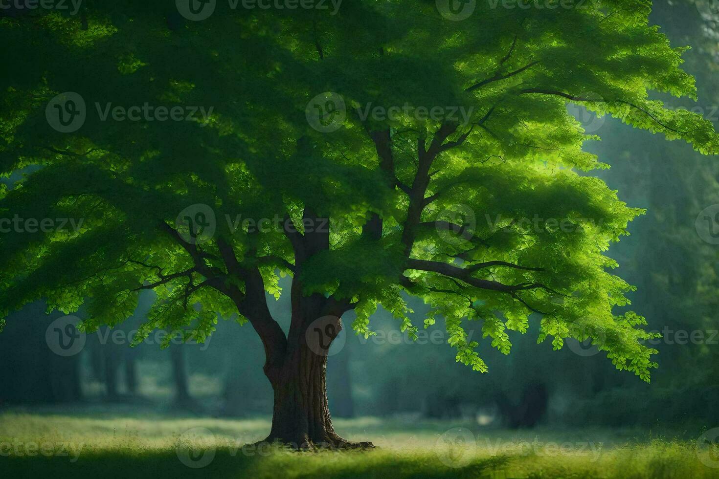 photo wallpaper the sky, trees, grass, green, tree, the forest, the forest,. AI-Generated