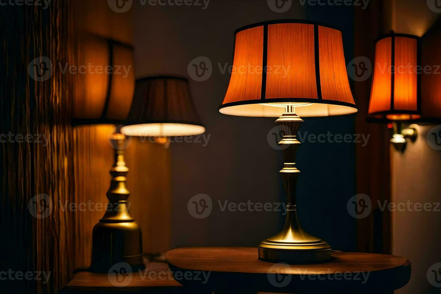 a table with two lamps on it. AI-Generated photo