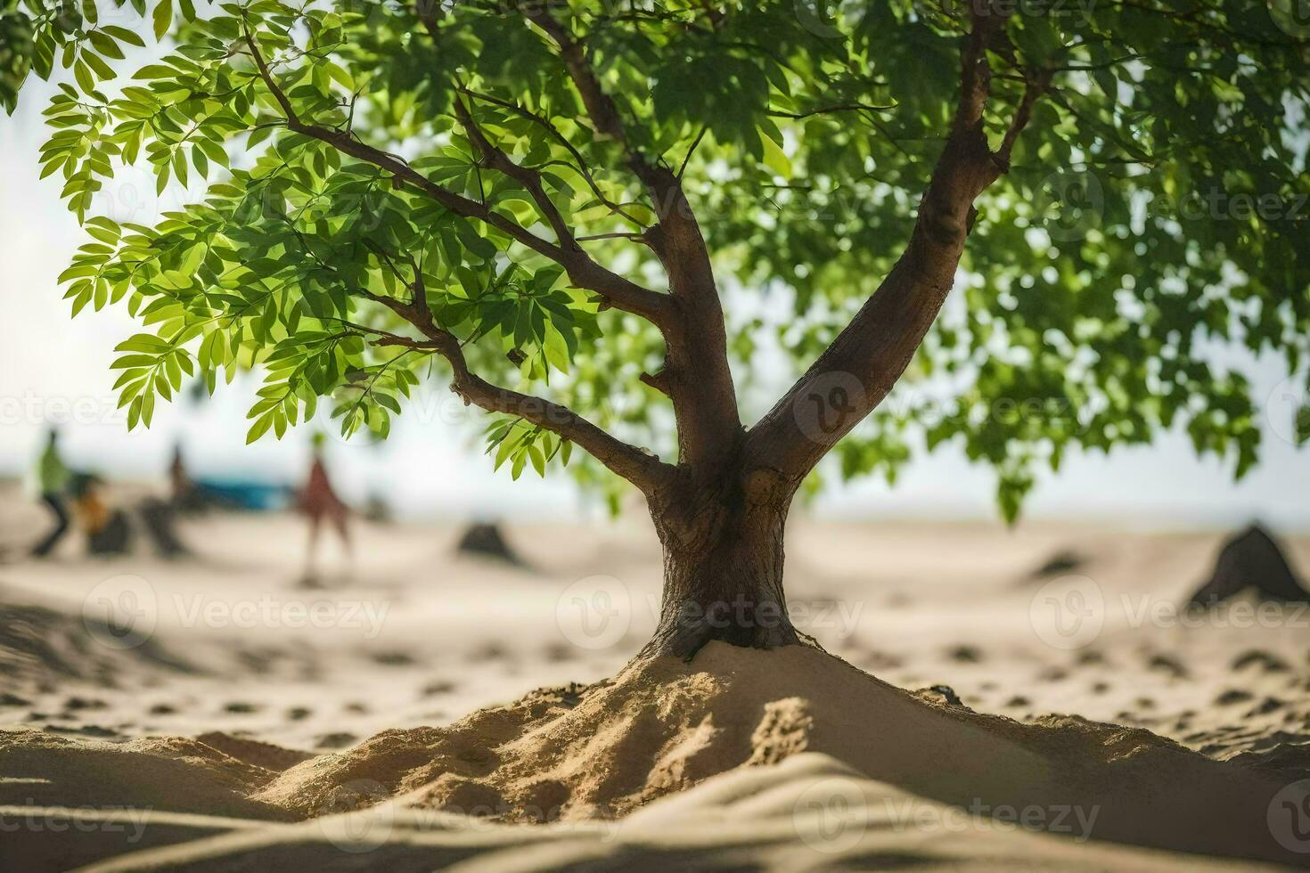 a tree growing out of the sand in the desert. AI-Generated photo