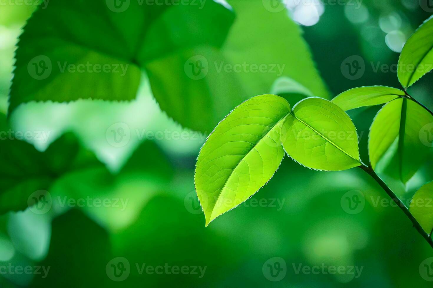 a close up of green leaves on a tree. AI-Generated photo