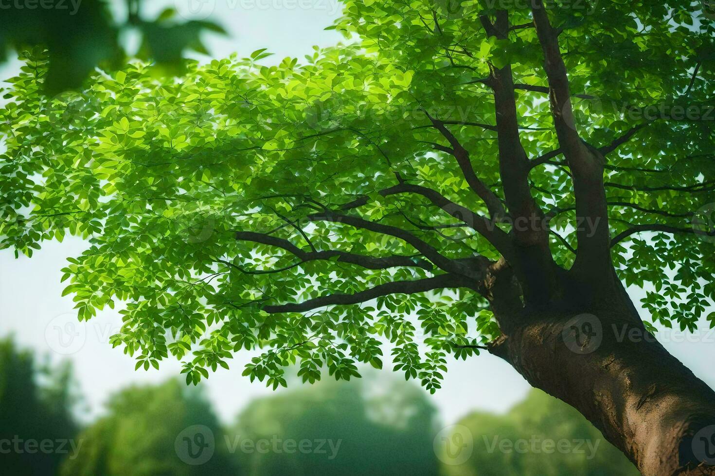 a tree is shown in the foreground with green leaves. AI-Generated photo