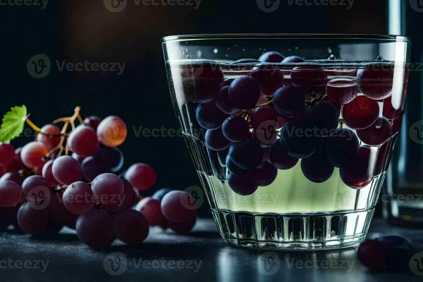 a glass of wine with grapes in it. AI-Generated photo