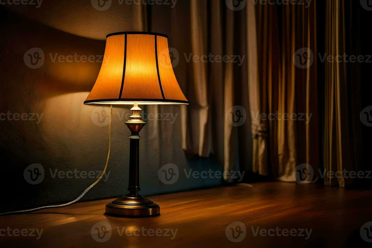 a lamp on a table in the dark. AI-Generated photo