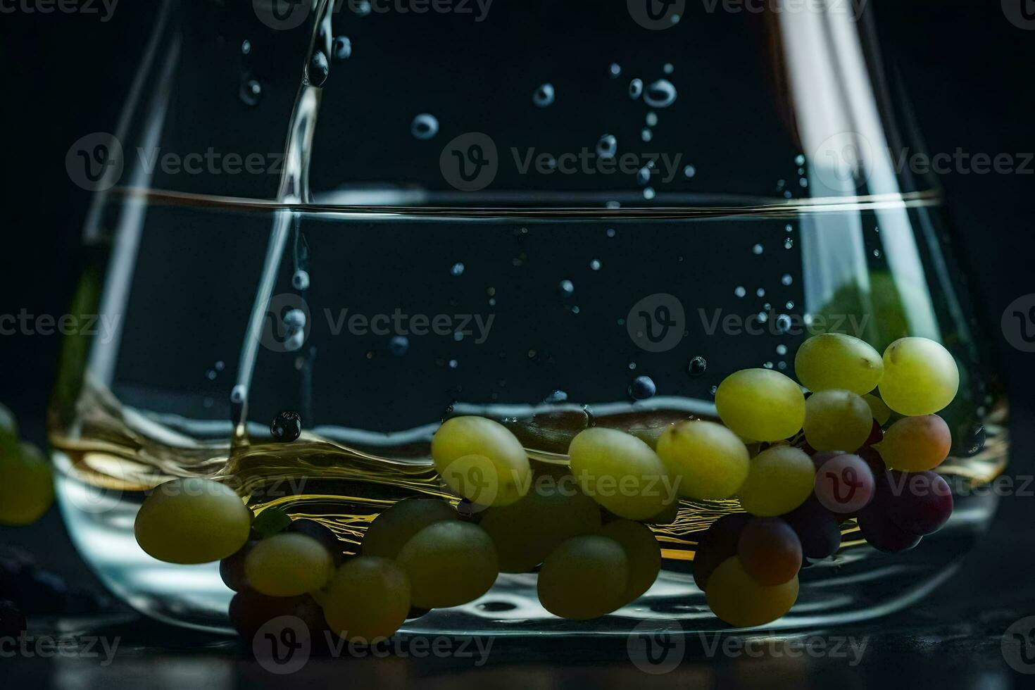 a glass of wine with grapes and water. AI-Generated photo