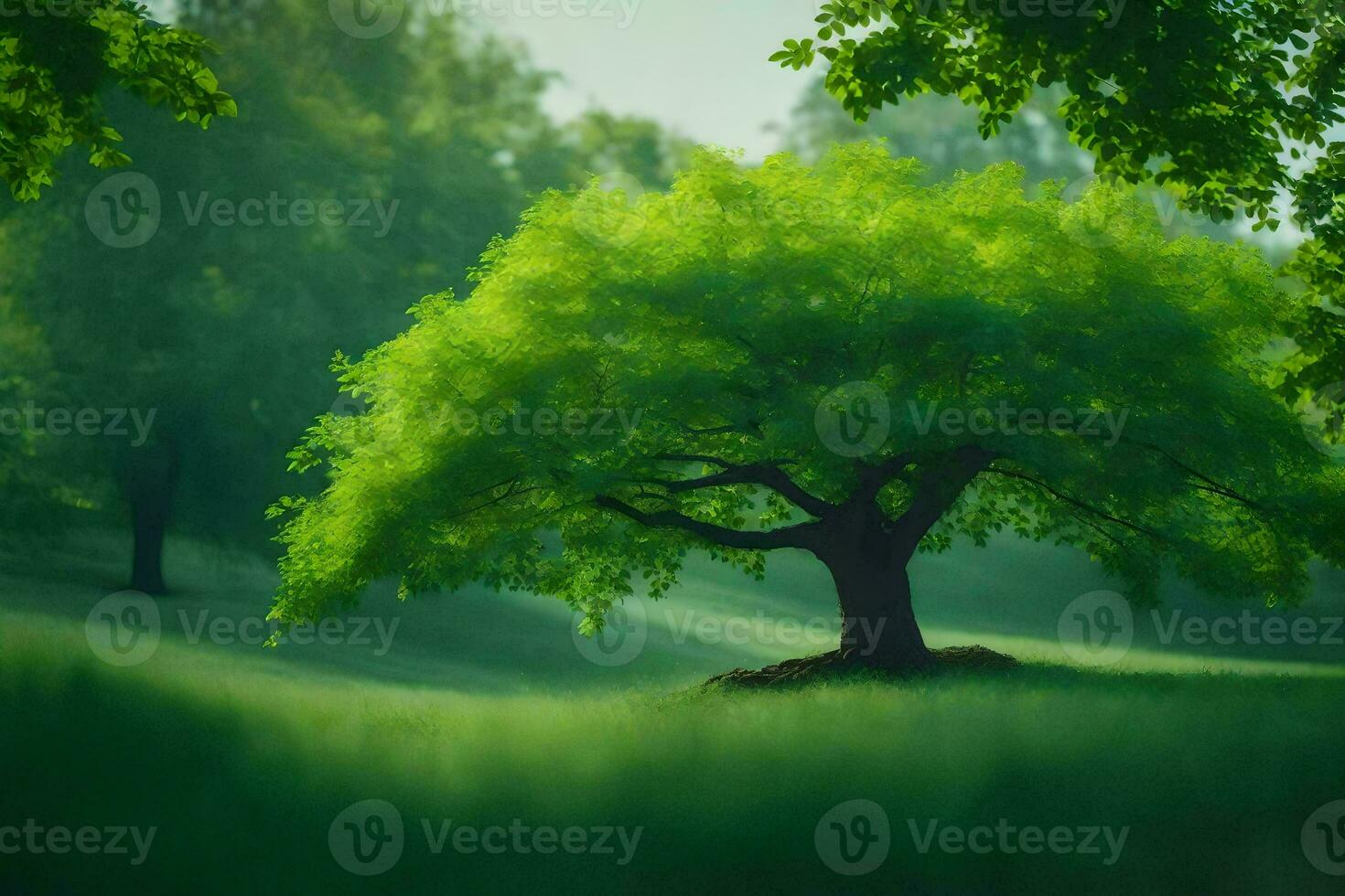 photo wallpaper the sky, trees, grass, green, the forest, the trees, the forest. AI-Generated