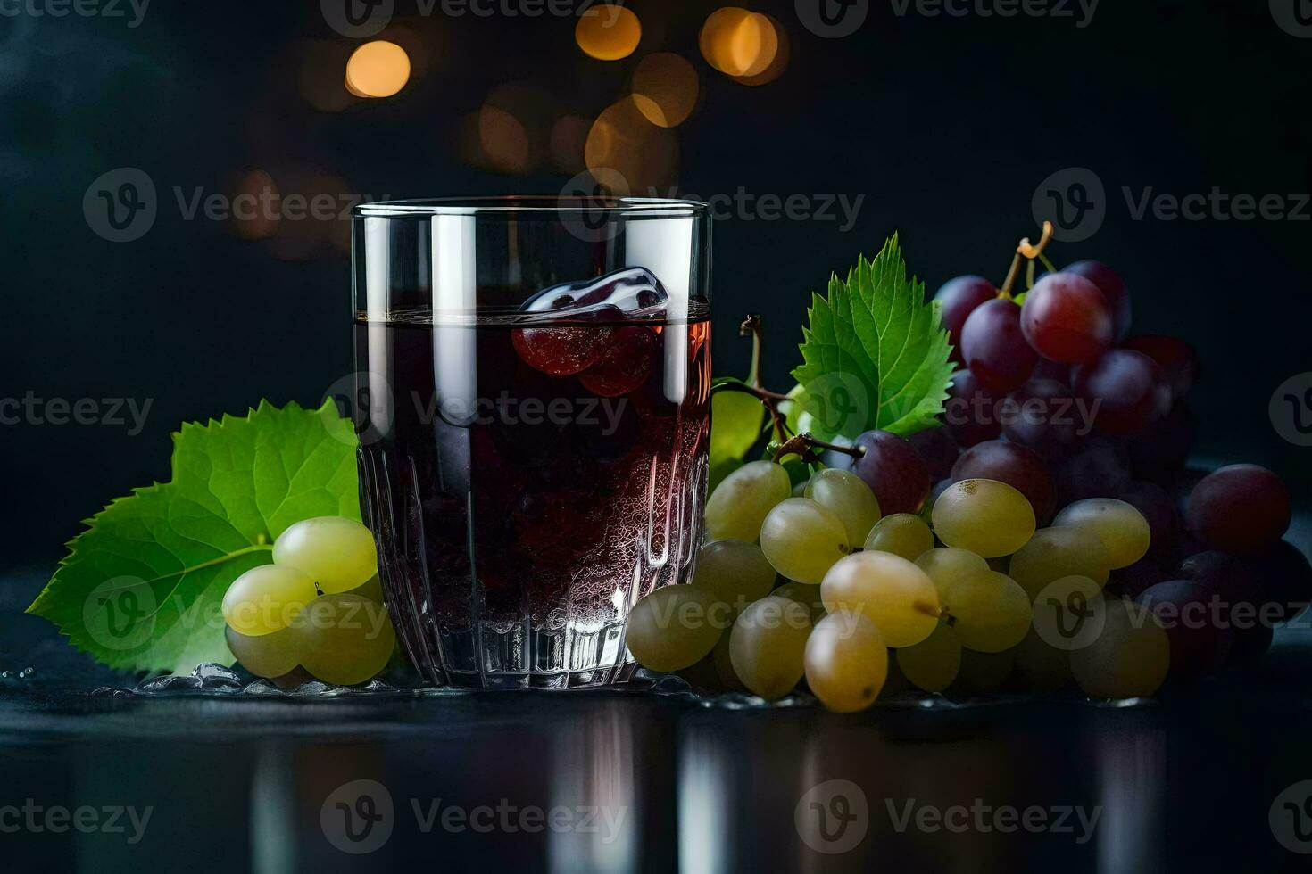 grapes and a glass of wine on a dark background. AI-Generated photo