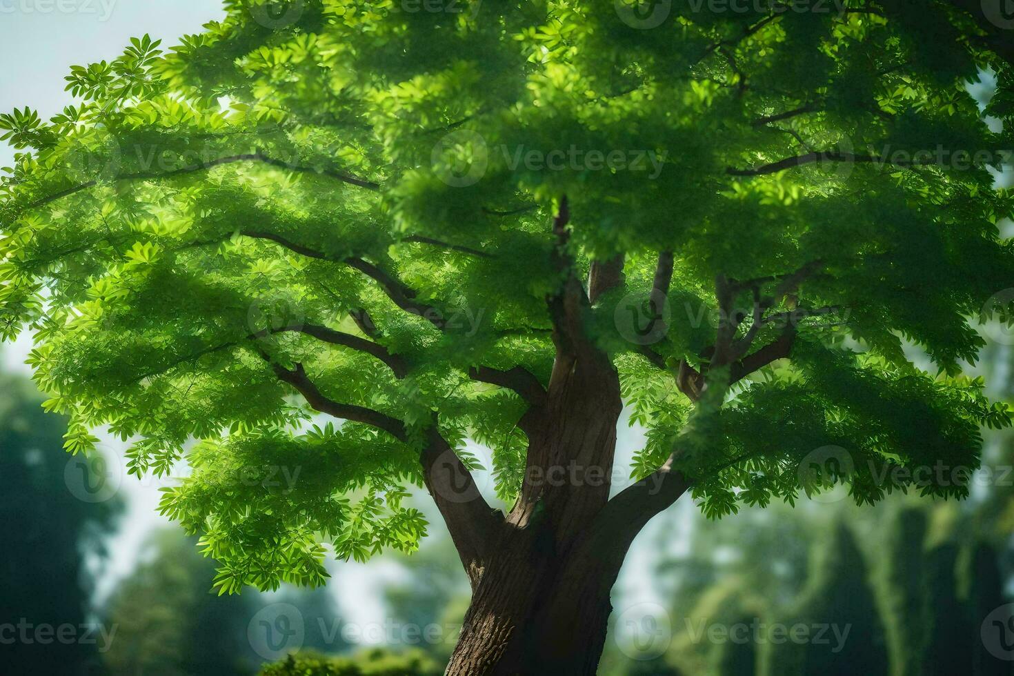 a tree is shown in a green field. AI-Generated photo