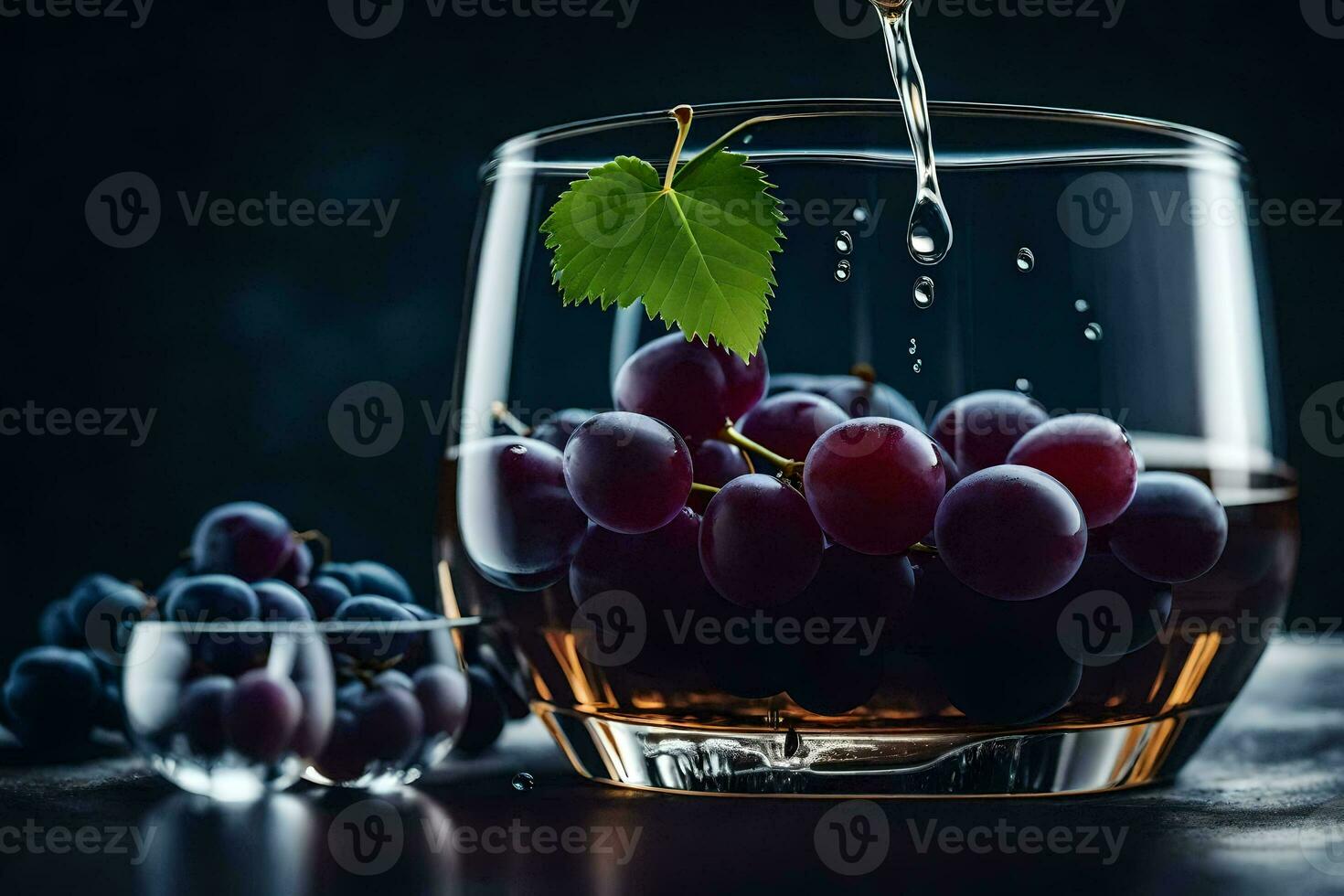 a glass of wine with grapes and leaves. AI-Generated photo