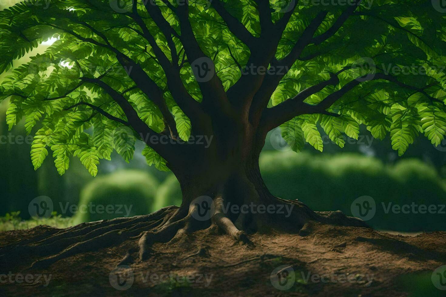 a tree with roots in the ground. AI-Generated photo