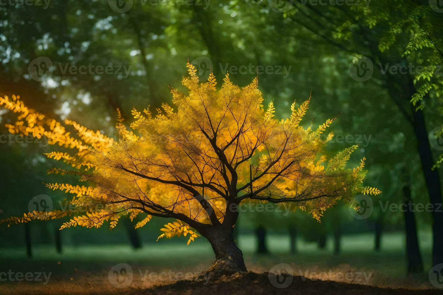 a single tree in the middle of a field. AI-Generated photo