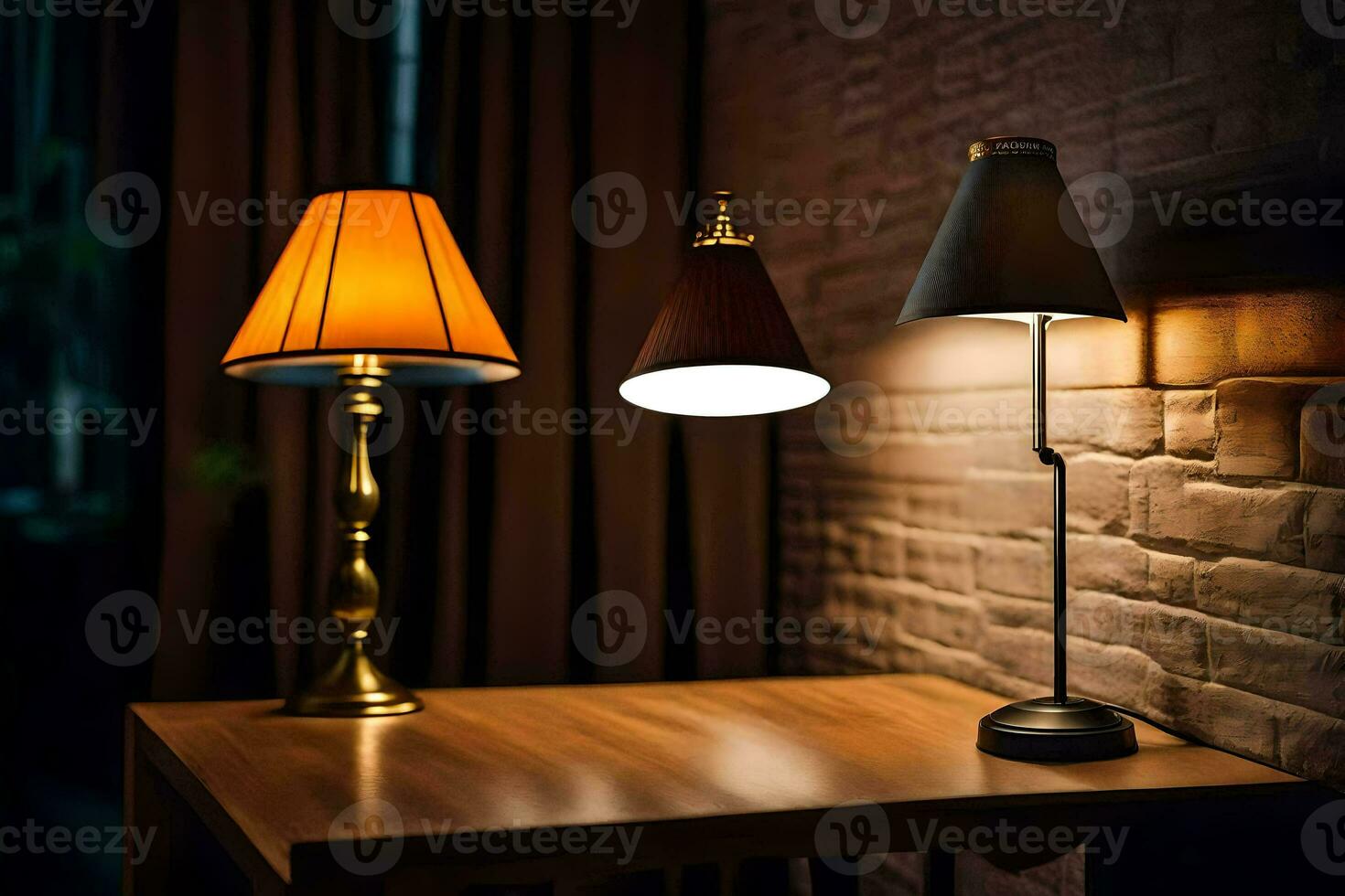 a table with a lamp on it and a lamp on the wall. AI-Generated photo