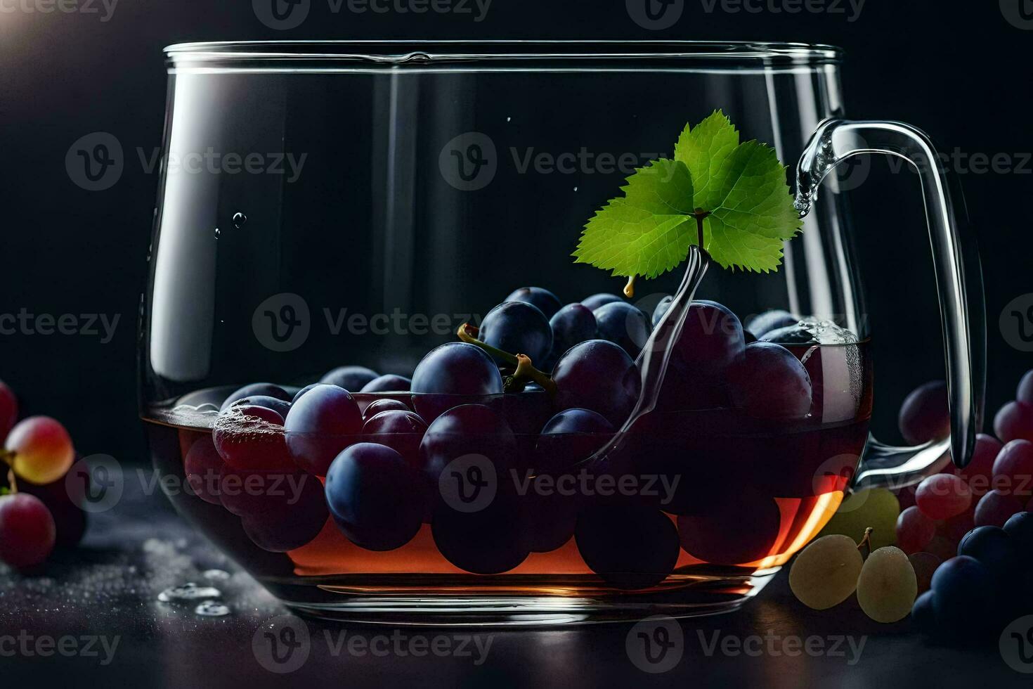 a glass of wine with grapes in it. AI-Generated photo