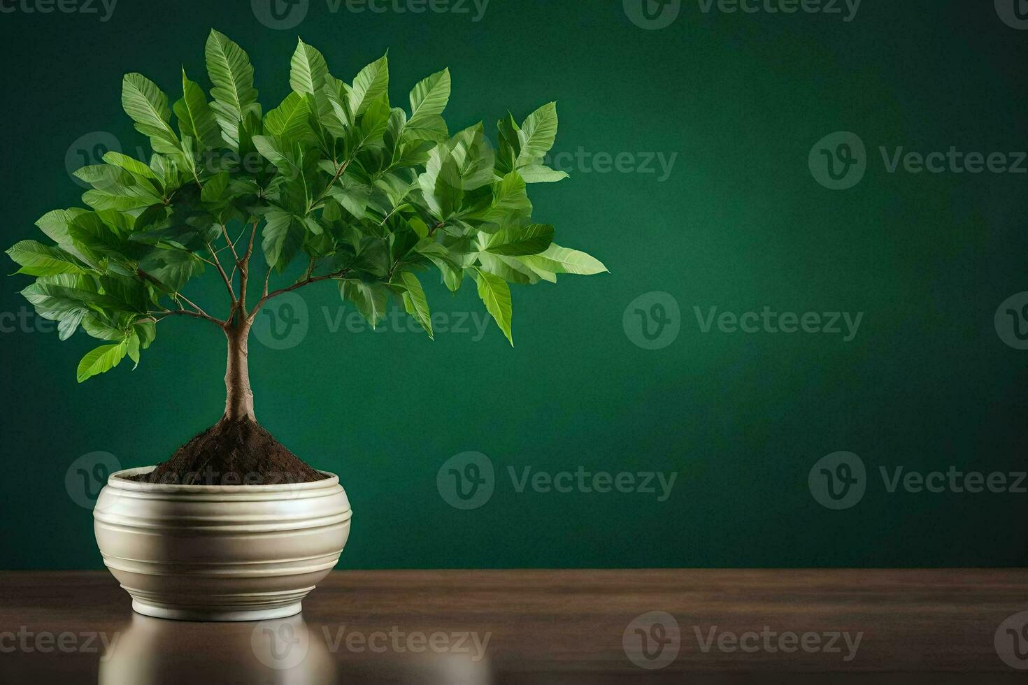 a small plant in a pot on a table. AI-Generated photo