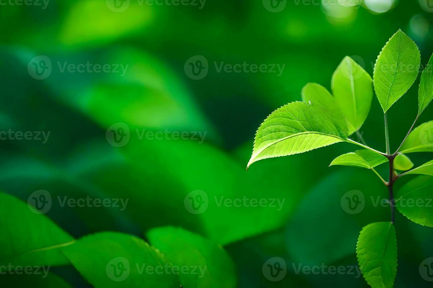 a close up of green leaves on a tree. AI-Generated photo