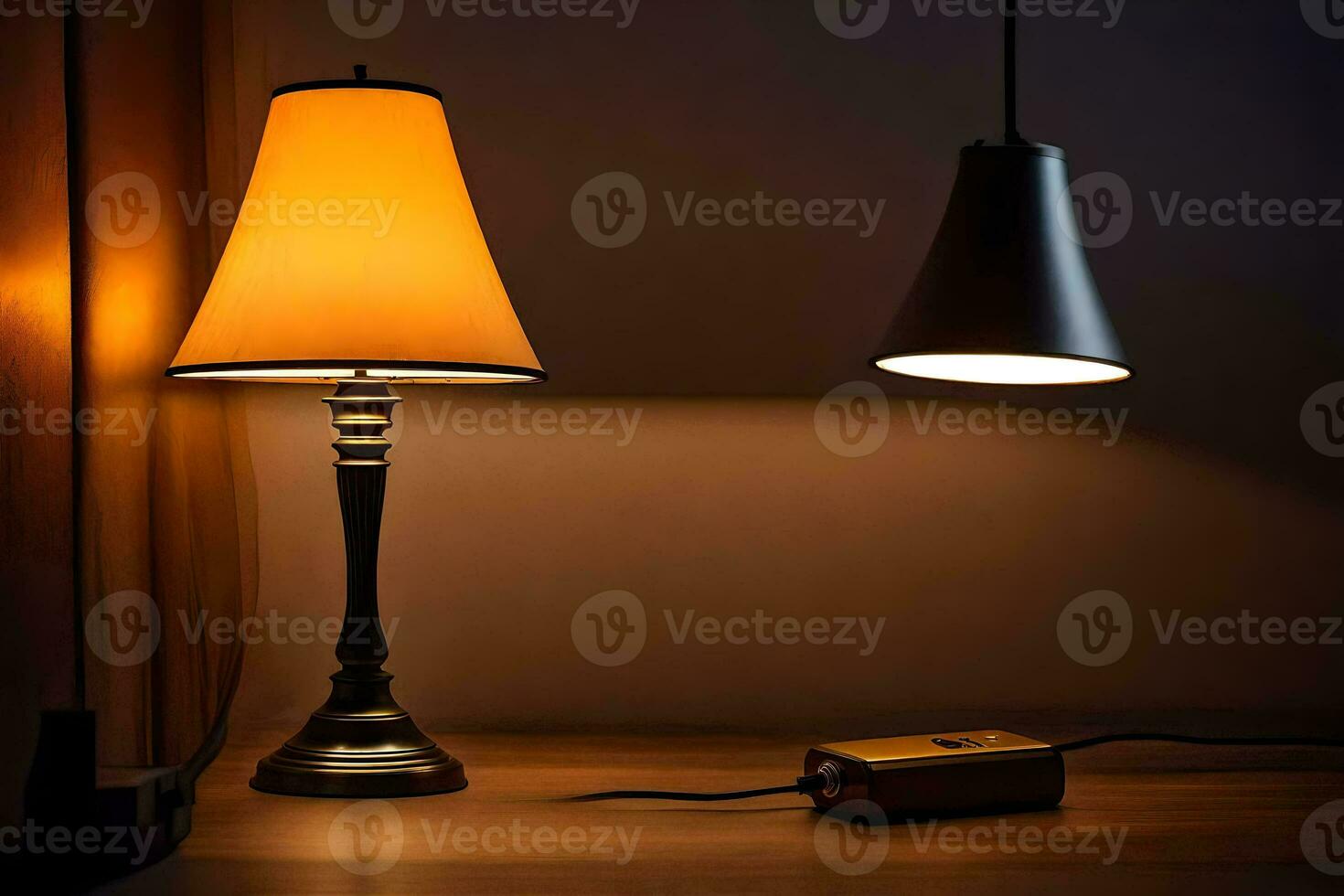 a lamp and a table lamp on a table. AI-Generated photo