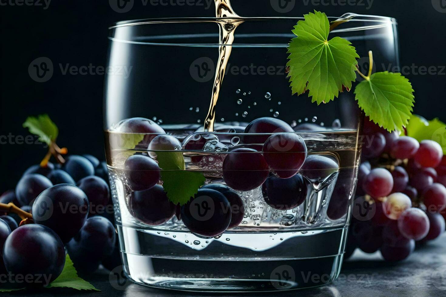 a glass of water with grapes. AI-Generated photo