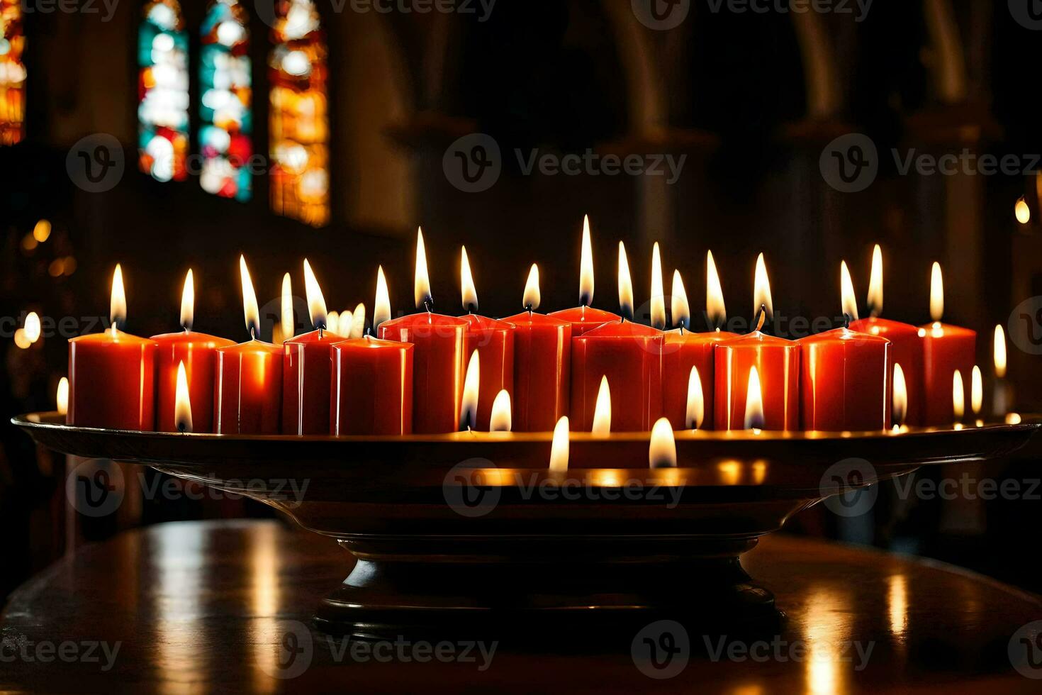 a large number of candles are lit in a church. AI-Generated photo