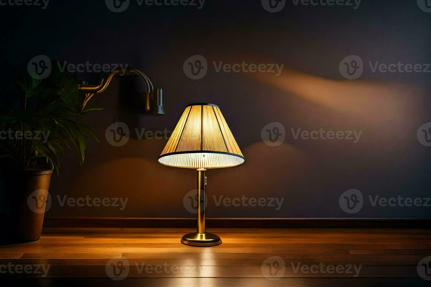 a lamp on a table in a dark room. AI-Generated photo